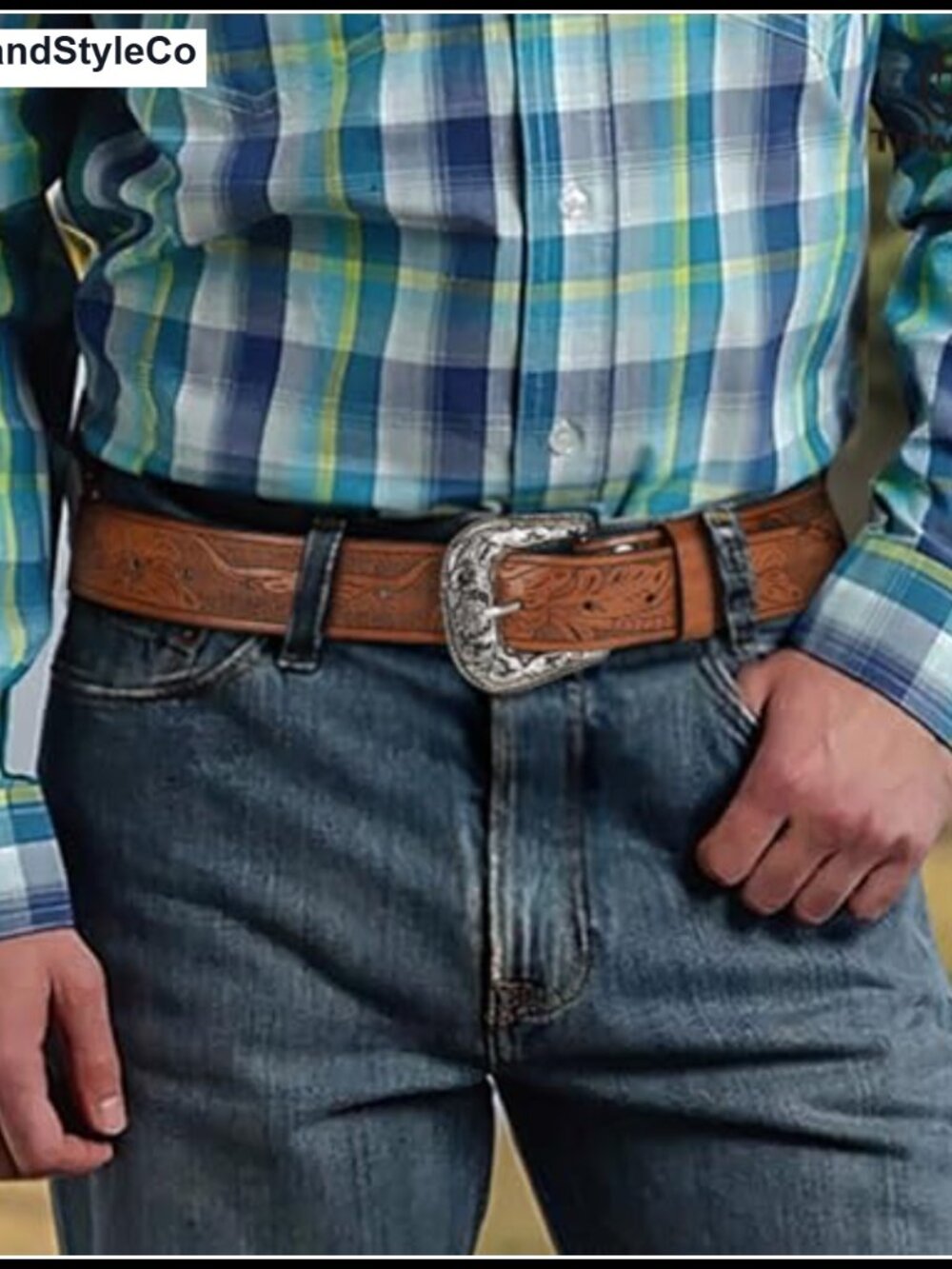 Vintage Western Belt with Engraved Buckle for Women Men PU Leather - Picture 3 of 6